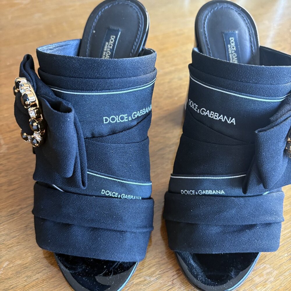Dolce & Gabbana Logo Rhinestone Mules Size 37 1/2 EU